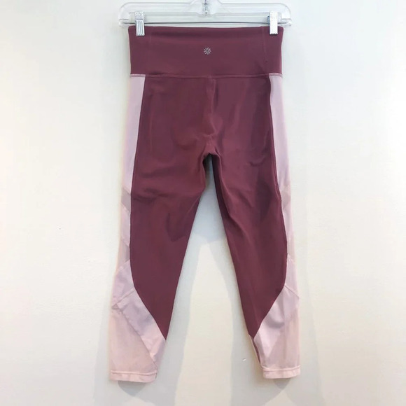 Athleta High Waist Mauve Pink Mesh Cropped Athletic Athleisure Leggings Small - Picture 5 of 9